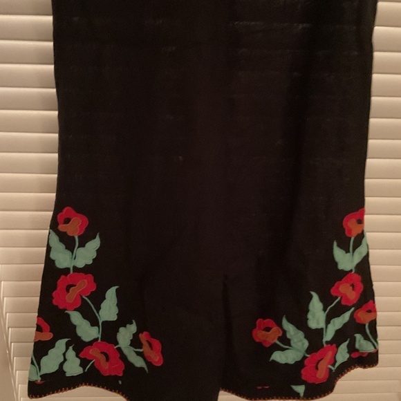 Chasing Unicorns If I Should Fall Behind Linen Pants Black Embroidered Flowers S - Picture 3 of 6